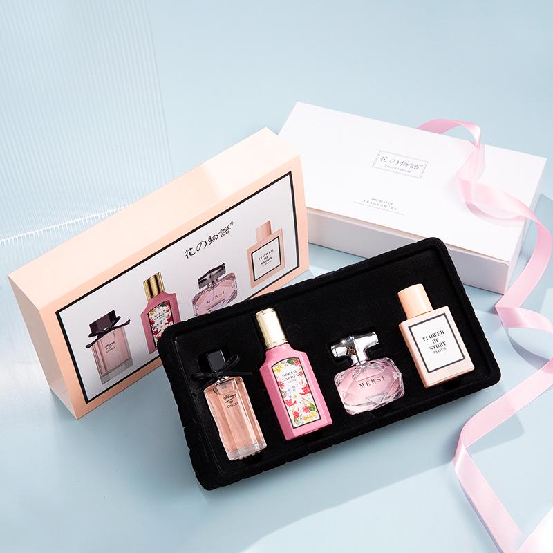 New Flower Story Women's Perfume Set: Four-Piece Gift Box with Long-Lasting Light Floral Fragrances - Flower Joy & Blooming Scents