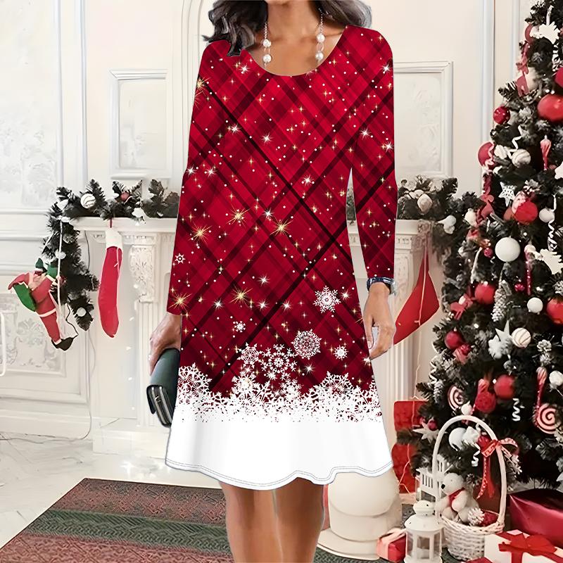 2025 Autumn & Winter Women's New Casual Crew Neck Dress 3D Christmas Pattern Ideal Halloween Christmas Gift