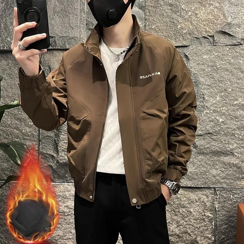 Autumn and Winter Handsome Work Jacket Men's New Trendy Embroidered Casual Cotton Stand Collar Jacket Men's Clothing