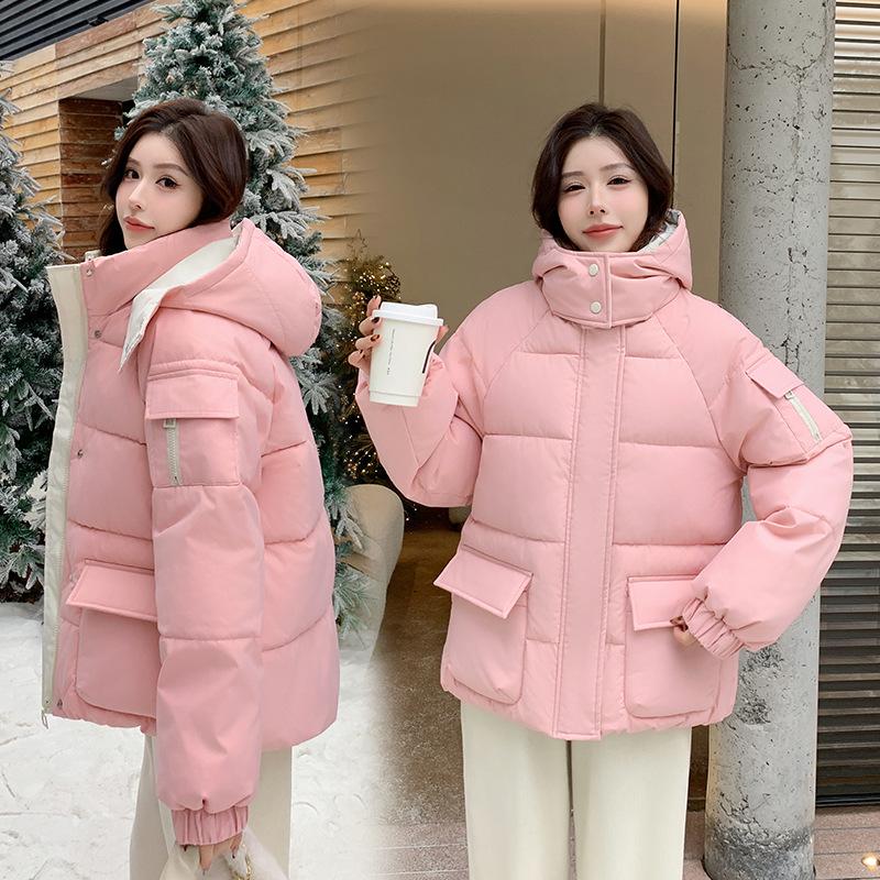 

Korean Style Women s Loose Cotton-Padded Winter Jacket with Stand-Up Collar L for 115-130 lbs