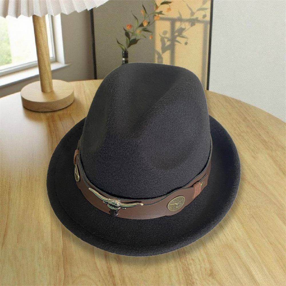 Bull Head Decor Fedora Hat Unisex Wide Brim Hat Vintage Western Cowboy Hat Outdoor Travel