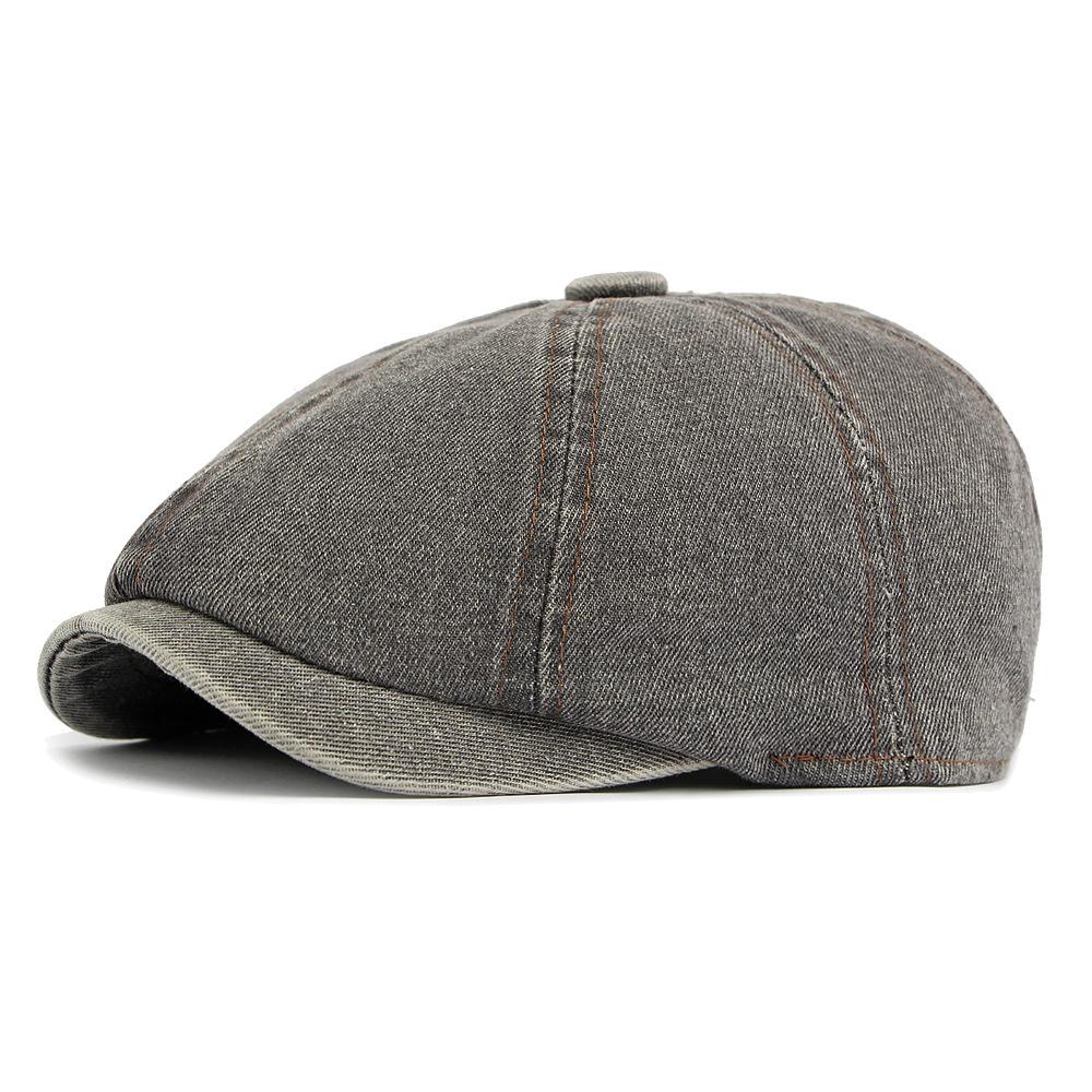 British Style Denim Octagonal Cap Men Women Beret Solid Color Retro Painter's Cap Newsboy Cap