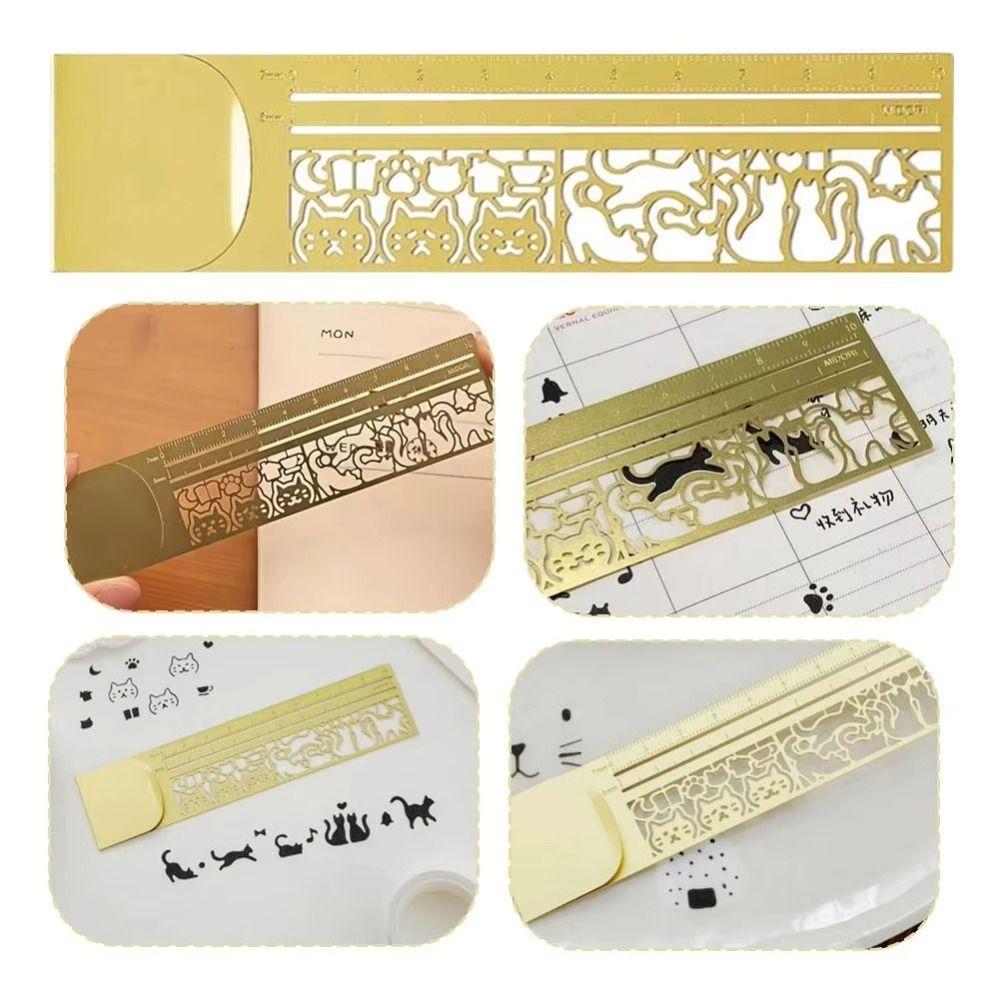 Precision Cat Template Ruler Stationery Tool Metal Bookmark Cat Pattern Ruler Painting Drawing
