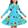 Weihnachtsdruck Langarmkleid für Mädchen mit Ärmeln für die Feiertagsparty und den Alltag
