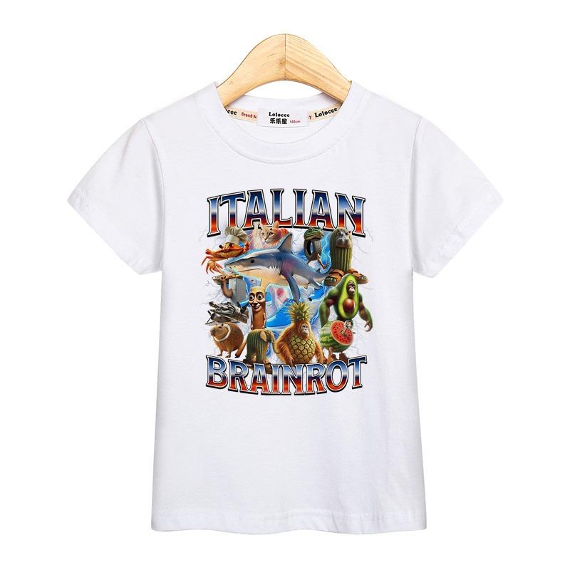 Children Summer Shirt Italian Brainrot Cartoon T-shirt for Boys AI Printed Top Short Sleeved Tees