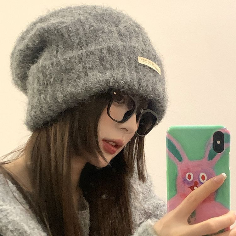 Including Wool, Autumn and Winter, Yarn Pile Hat, Big Head Circumference, Versatile, Gray Cold Hat, Warm Hat, Couple Gift, Ear Protection Knitted Hat