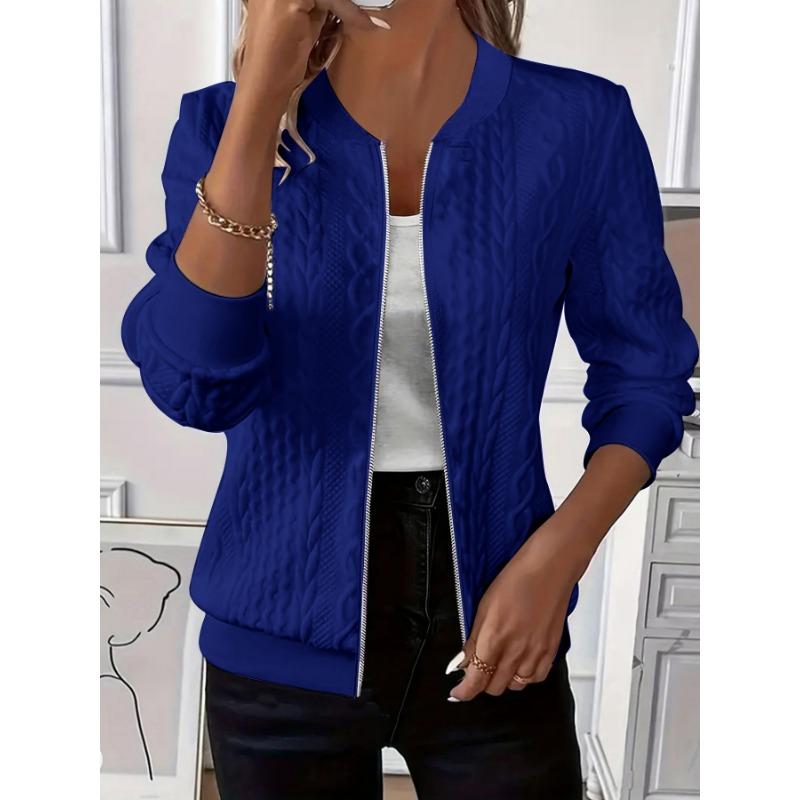 Women S Solid Color Long Sleeve Knit Zip Up Jacket Coat