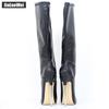 18CM extreem hoge hak laarzen metalen hakken zwart PU-leer puntige neus dames kniehoge ritssluiting sexy schoenen