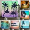 Strand Sonnenuntergang Palmen Landschaft 3D-Druck Duschvorhang Polyester Wasserdicht Heimdeko Vorhang Mit Haken Große Größe 300x180