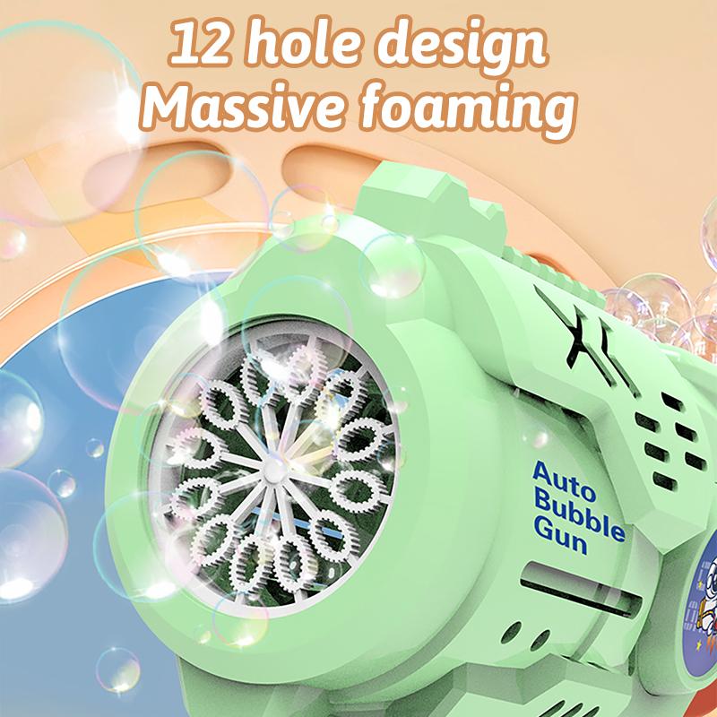 12 Hole Bubble Gun Aerospace Bubble Machine Handheld Fully Automatic Bubble Toy for Children Without Battery and Bubble Water
