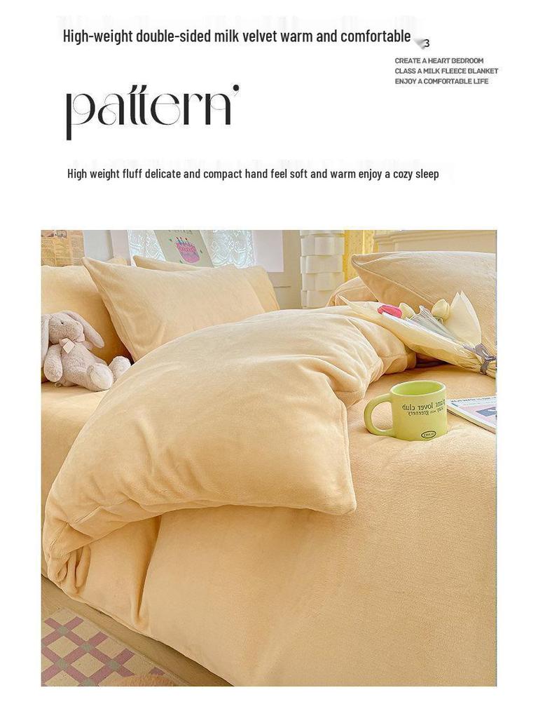 G5Z Milk Fleece 4-Piece Bedding Set: Thick, Warm, Anti-Static, Double-Sided for Autumn/Winter. Includes Single Duvet Cover.