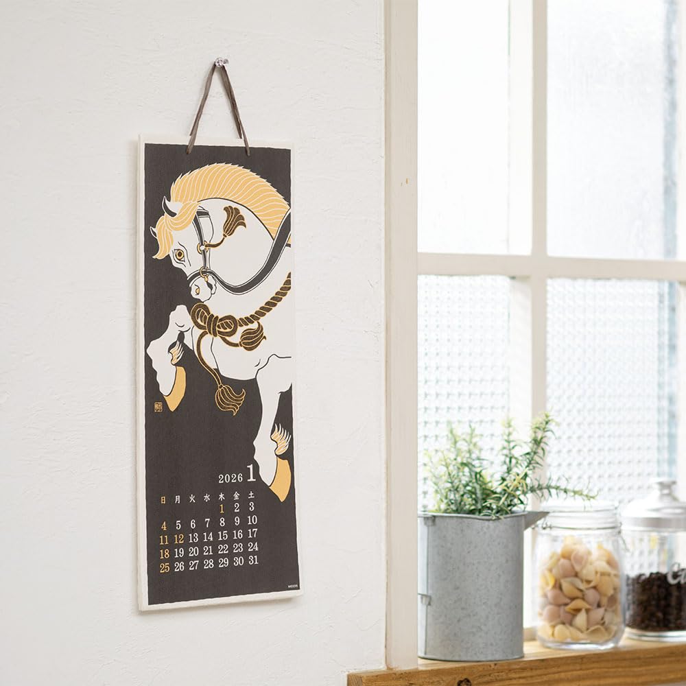 Midori 2026 Wall Echizen Washi with Landscape 31388006 Calendar, Paper, Large, Pattern,
