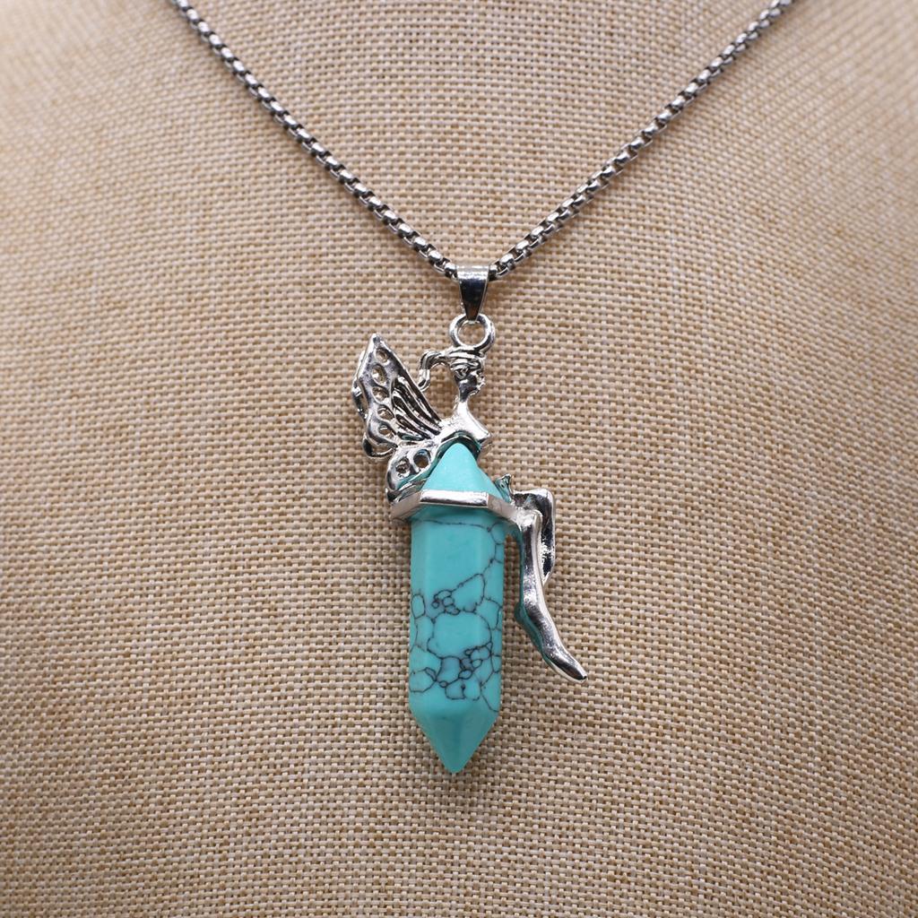 Women Necklace Natural Stone Opal/Turquoise Necklace Hexagonal Pyramid Pendant For Women Birthday Gift Chain 60 CM