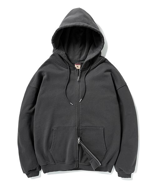 Fluke Heavyweight Garment Washed Zip-Up Hoodie Dark Grey Fzt500