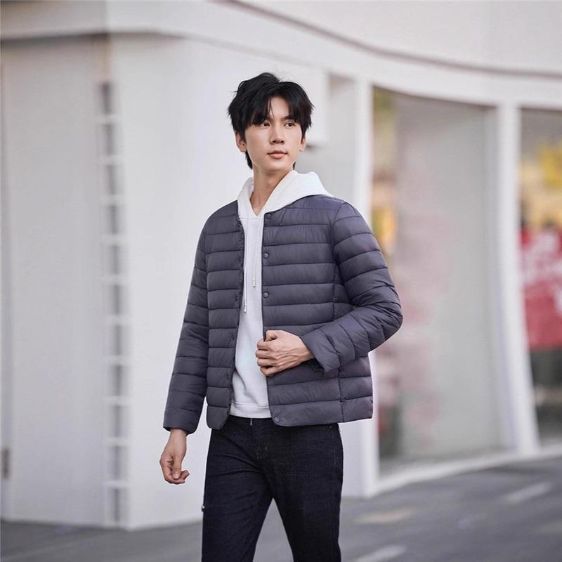 

Мужская легкая хлопковая повседневная куртка без воротника для осени и зимы XXXL серый