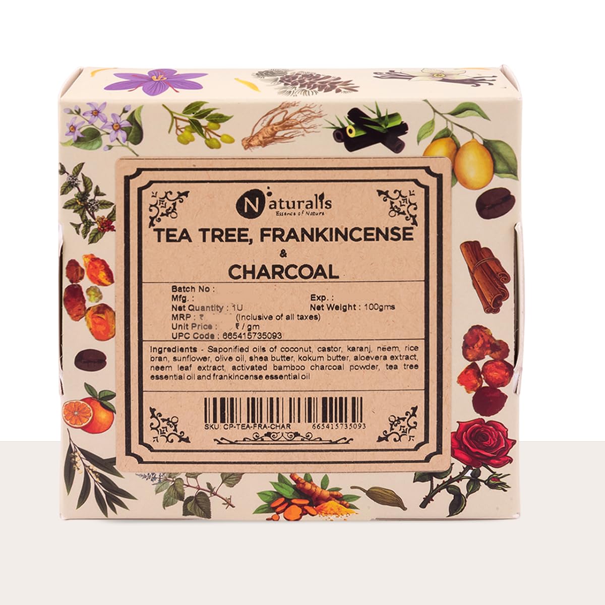 Naturalis Charcoal Soap for Men Handmade Luxury Detoxifying TeaTree, Frankincense & Charcoal Soap Refreshing Organic Soap for Deep Cleansin
