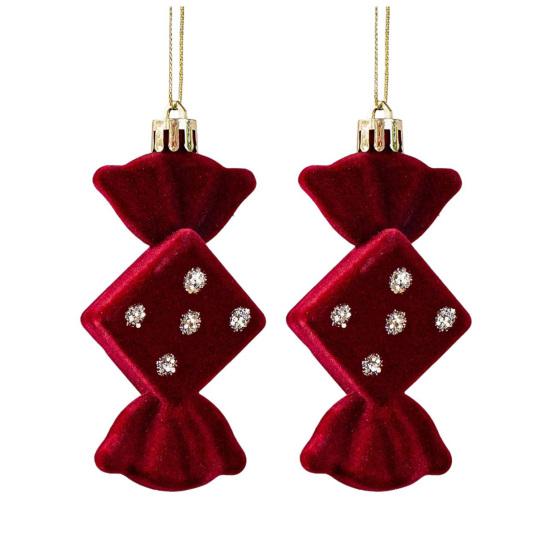 2 Pcs Velvet Christmas Ornaments Shatterproof Glitter Sequins Flocked Bell/Candy Cane/Ice Isicle Hanging Decoration for Xmas Tree Home Party Decor