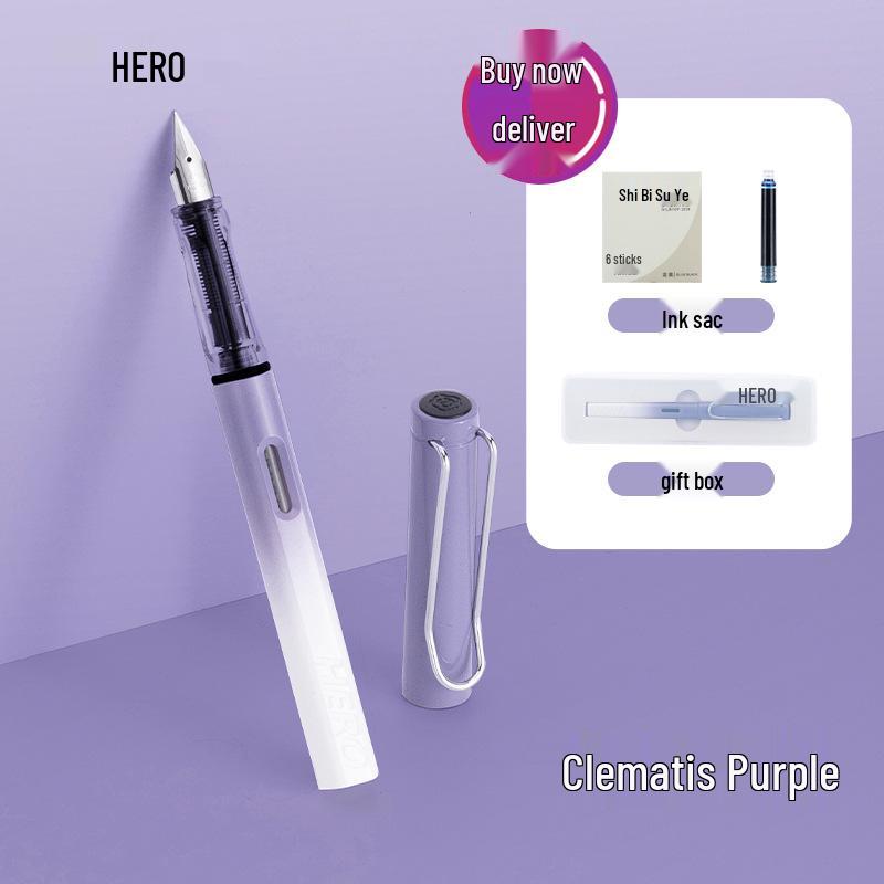 

Перьевая ручка HERO 1359 для учеников третьего класса - Экстратонкий стержень, Дизайн для правильной осанки, Включает картридж с чернилами 0.38mm Bright Tip