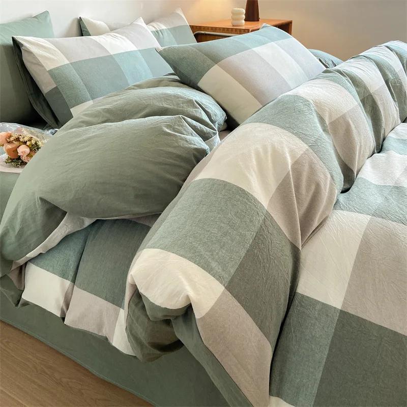 New Pure Cotton Labeled Bedding Set Simple Solid Double-Sided Color Quilt Cover Sets Soft Cozy Breathable Textile Supplies