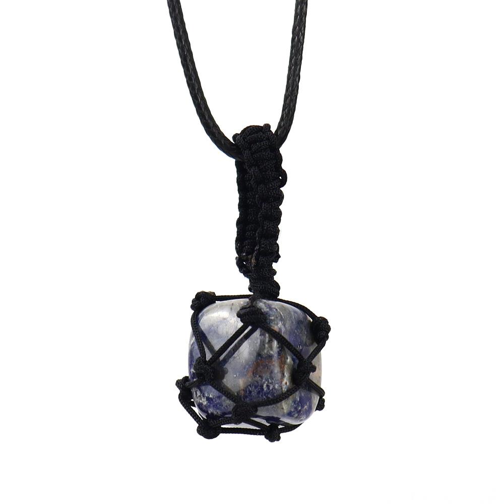 Hand-Woven Crystal Rough Stone Natural Stone Black Mesh Pocket Necklace Mesh Pocket Sweater Chain N702