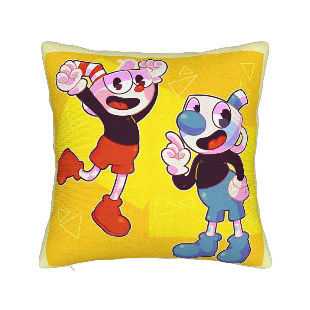 Cupheads And Mugman Square Pillow Covers Polyester Couch Great Retro Game Cushion Case Cool Home Decoration Pillow Cover
