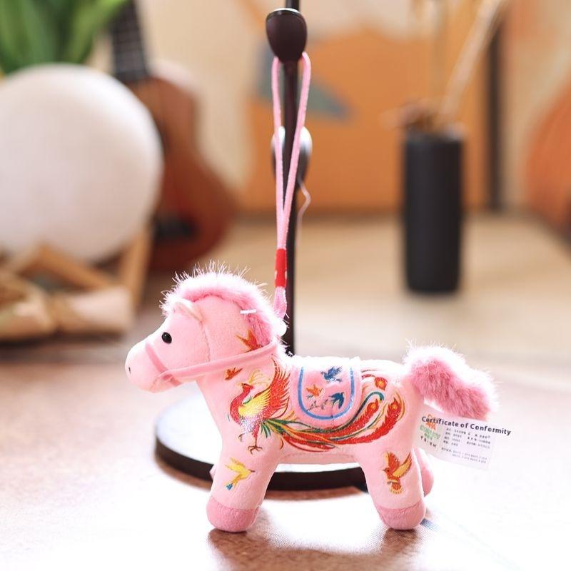 Cute Pony Plush Keychain Cartoon Stuffed Doll Toy Zodiac Horse Pendant Bag Hanging Decoration Car Key Holder Year Gifts