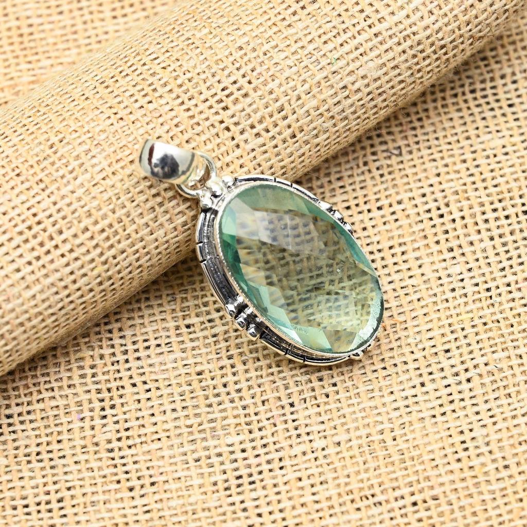 Piatra prețioasă Apatit Acvatic Pandantiv Făcut Manual din Argint Sterling 925 Masiv Pentru Femei