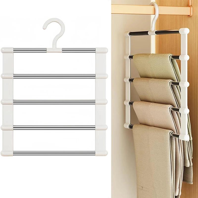 Foldable Pants Hanger Multi Layer Non Slip Clips Space Saving Closet Organizer for Trousers Storage Collapsible Hanging Rack