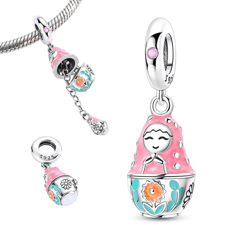 Matryoshka Doll Copper Can Be Opened And Closed Charms Pendant Fit Bracelet Jewelry Women Making Diy Gift Accessory