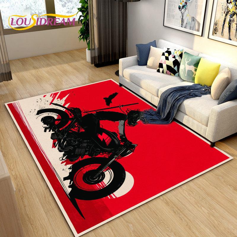 Retro Vintage Motorcycle Area Rug Large,Carpet Rug for Living Room Bedroom Sofa,Kitchen Bathroom Doormat Non-slip Floor Mat Gift