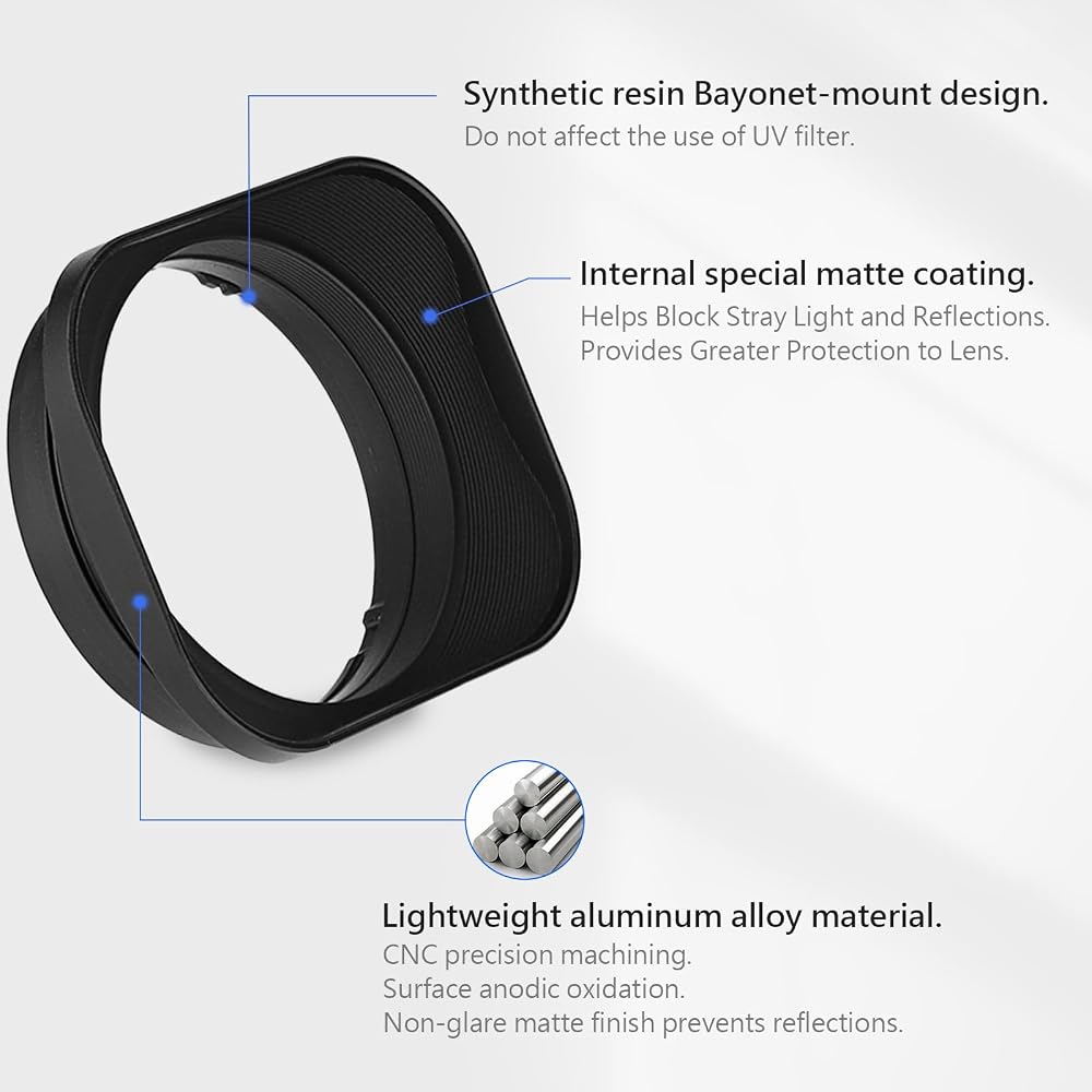 Haoge LH-RX1 Square Metal Bayonet Lens Hood Shade for Sony Carl Zeiss Sonnar T* and FE 35mm F2.8, 55mm F1.8 ZA, and FE 24mm F1.8 ZA lenses