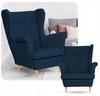 Fotel uszak z podnóżkiem skandynawski welur Hunter Family Meble granatowy