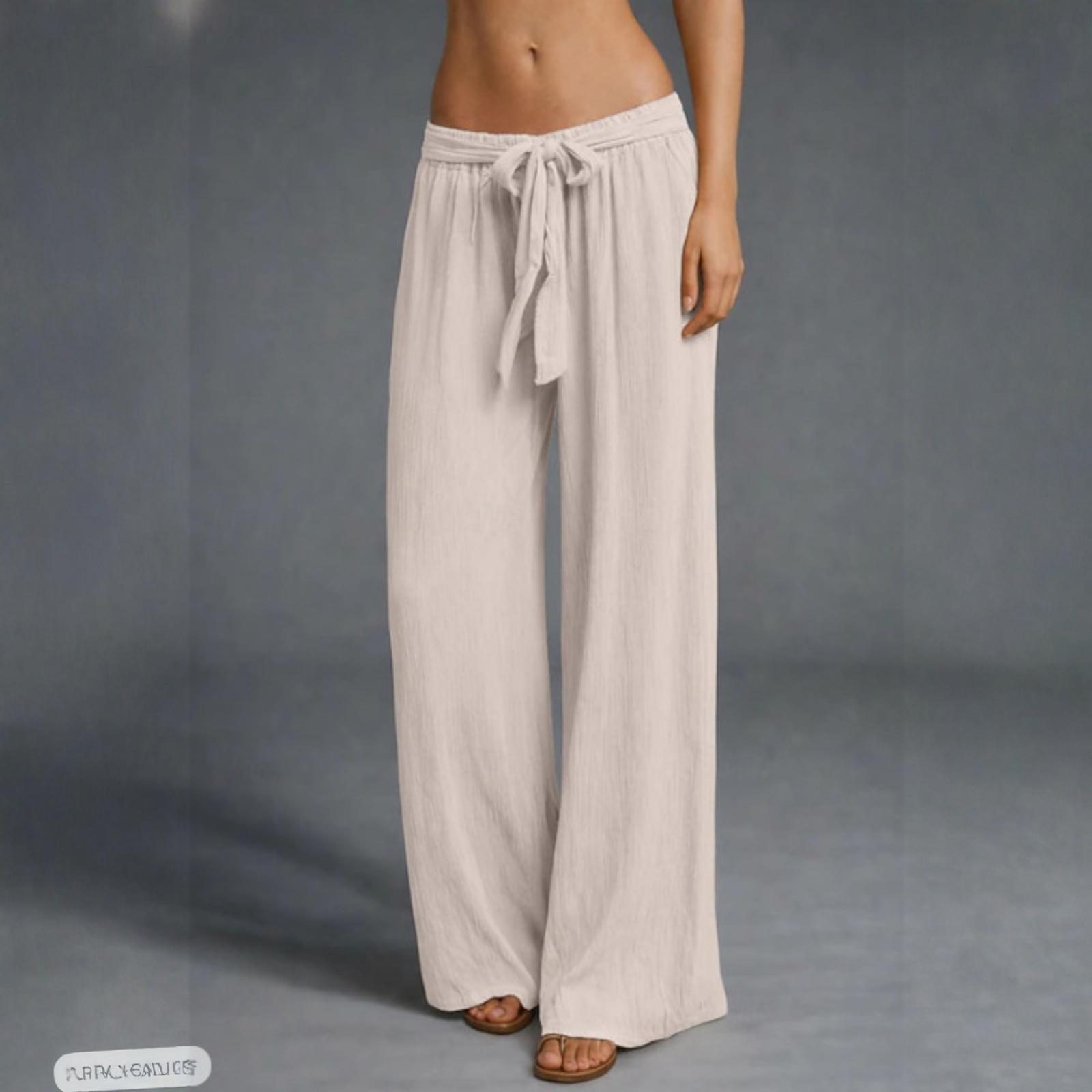 

Women s Color Loose-fitting Versatile Vacation Elastic Waist Wide-leg Pants L бежевый