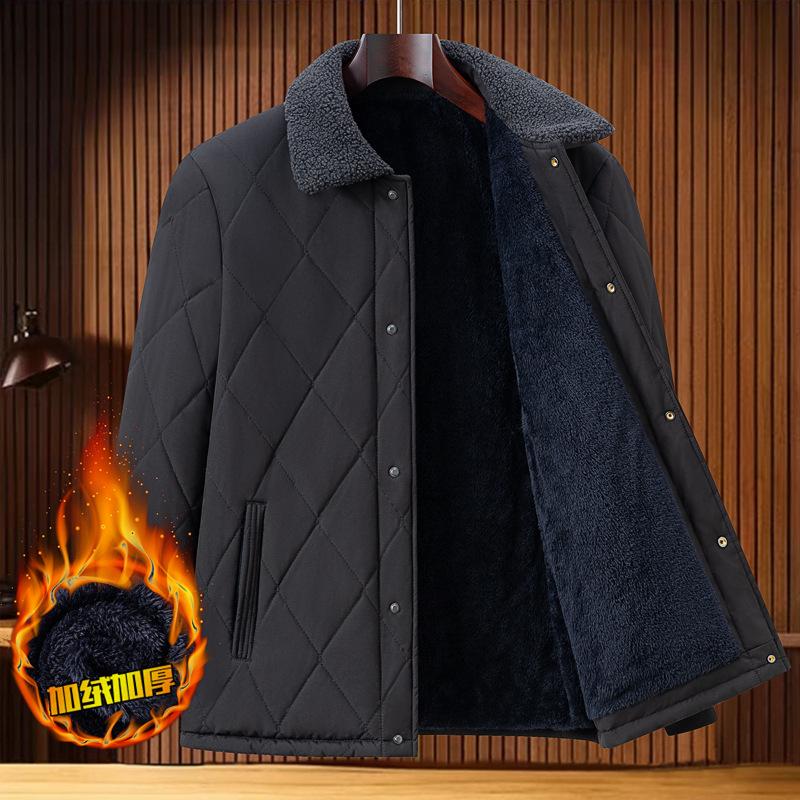 Men's Fleece-Lined Lapel Cotton Jacket - Casual, Warm Outerwear for Middle-Aged and Elderly Dads