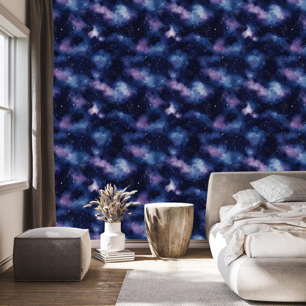 Watercolor Galaxy Wallpaper Navy Blue, Bottom Navy Blue 50x1000