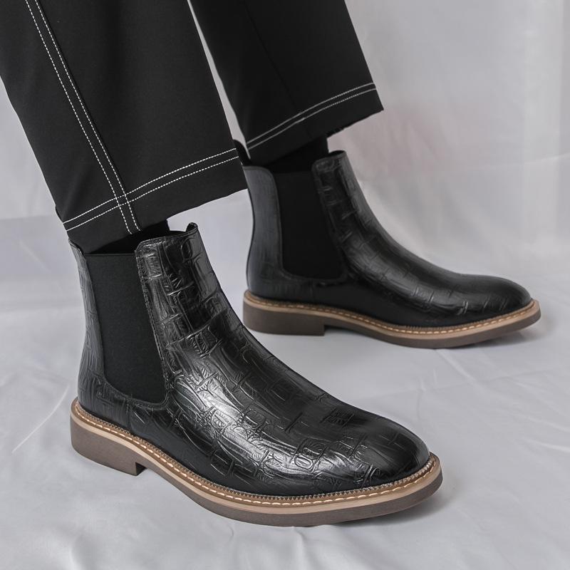 Martin Stiefel Herren Herbst Britischer Stil High-Top Lederschuhe Herren Chelsea Stiefel große Größe Britisches Steinmuster Trend Lederstiefel