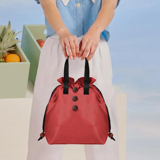 Insulated Lunch Bag Bento Storage Organizer with Drawstring Cuff Large Capacity Waterproof Bento Lunch Handbag with Handle чёрный 1216₽