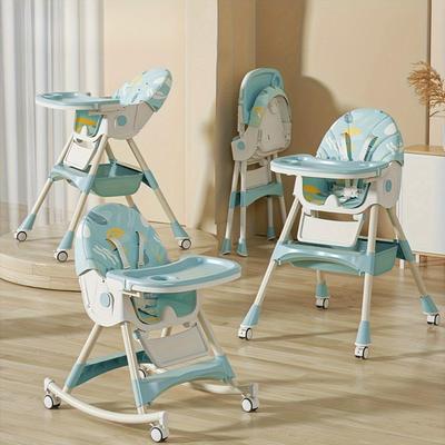 3-in-1 Umwandelbarer Babyhochstuhl Faltbarer Kleinkindstuhl Schaukelstuhl Mit Gurtschloss Feststellbare Räder Abnehmbarer Sitz & Tabletts
