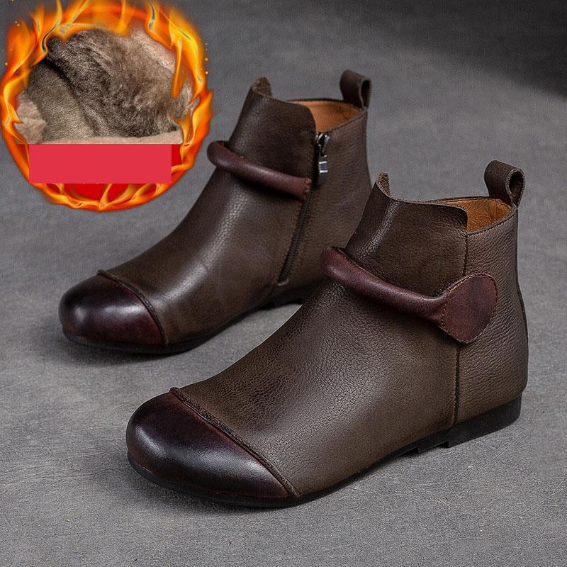Fashion GKTINOO Retro Women Short Boots 2025 Autumn Winter New Genuine Leather Slip-on Shoes Handmade Round Toe Flat Ankle Boots