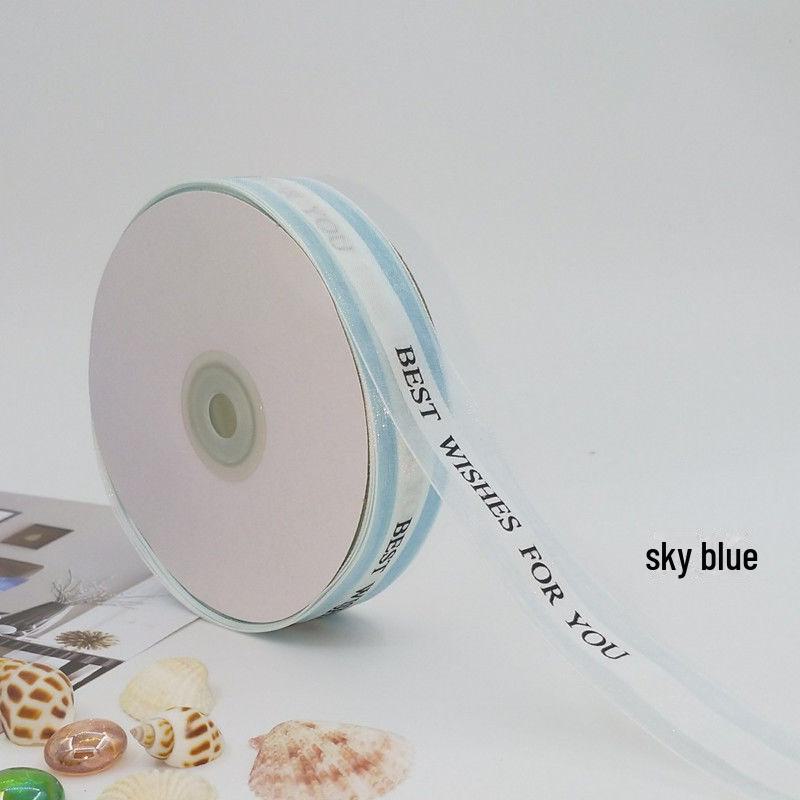 2,5 cm Transparentes Schneegarnband mit englischem und koreanischem Design für Kuchen-, Geschenkboxschleifen