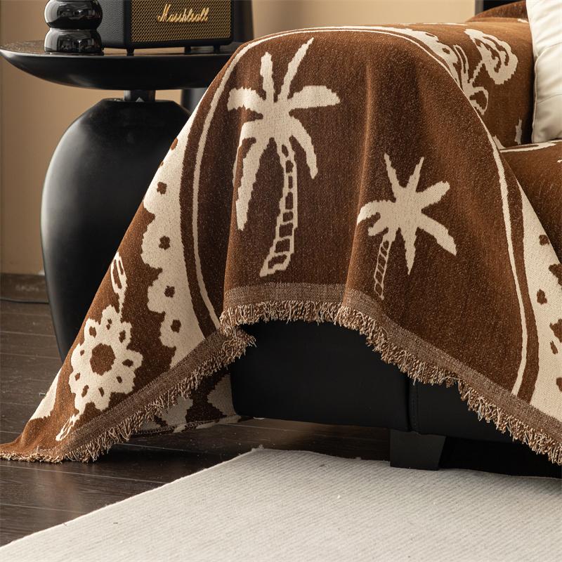 Clock Chenille Sofa Cover Cloth Retro Printed Sofa Towel Four-Season Universal Cover Cloth Light Luxury High-End Set Towel