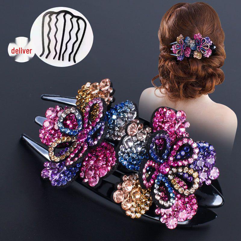 Koreanische große Strass Hochsteck-Entenschnabel-Haarspange - Drei-Zahn-Klammer für Mütter