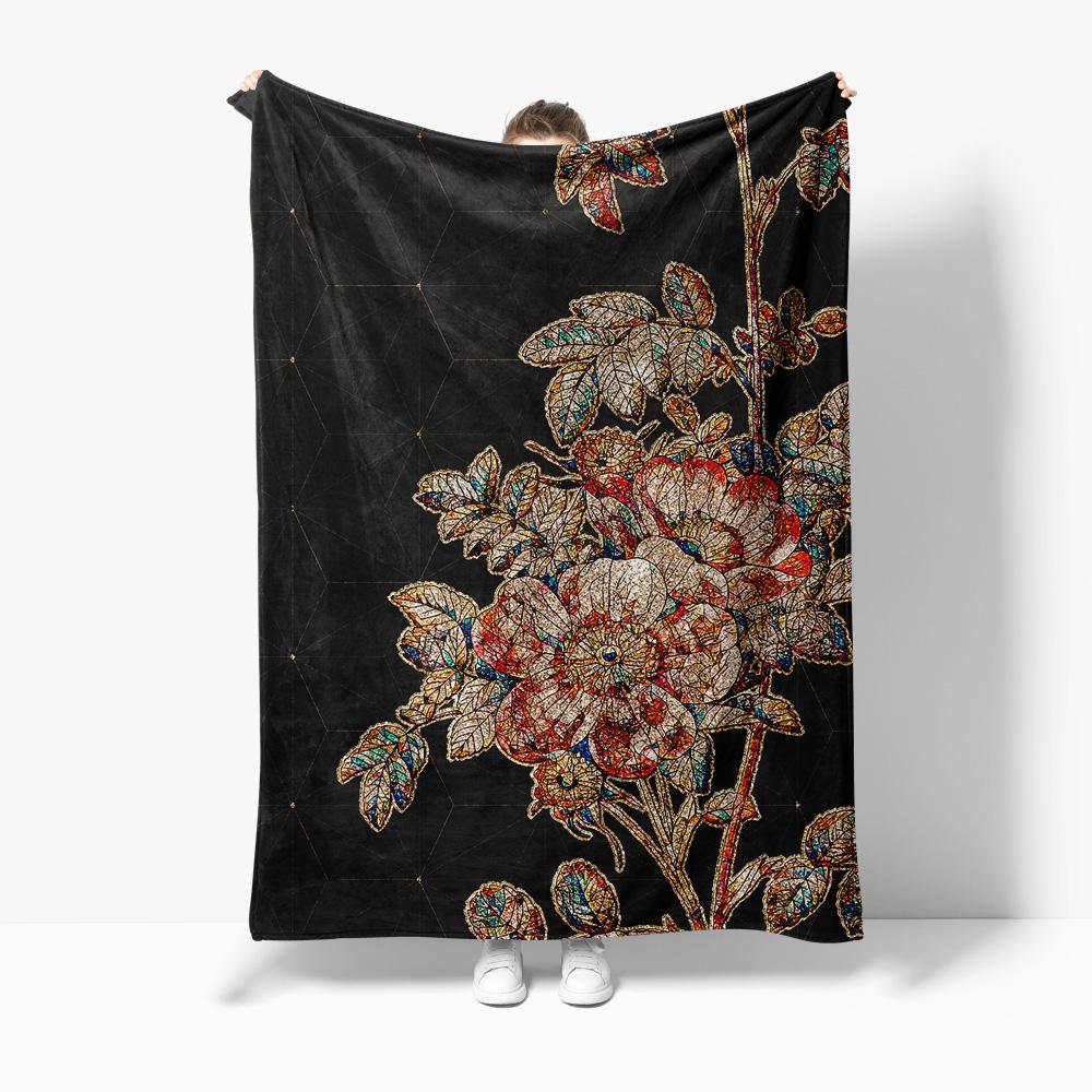 Floral Mosaic Fleece Blanket Decorative Throw Bed Sofa Cover for Women Girls Gift 75x90cm