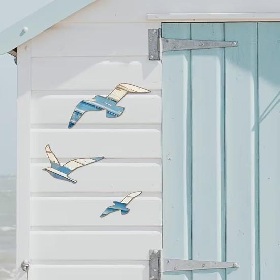 3 Stück Möwen Wanddeko Holz Fliegende Seevögel Wandbehang Schild Nautisches Thema Strand Küsten Wandkunst Vintage Ozean Skulptur für Zuhause Badezimmer