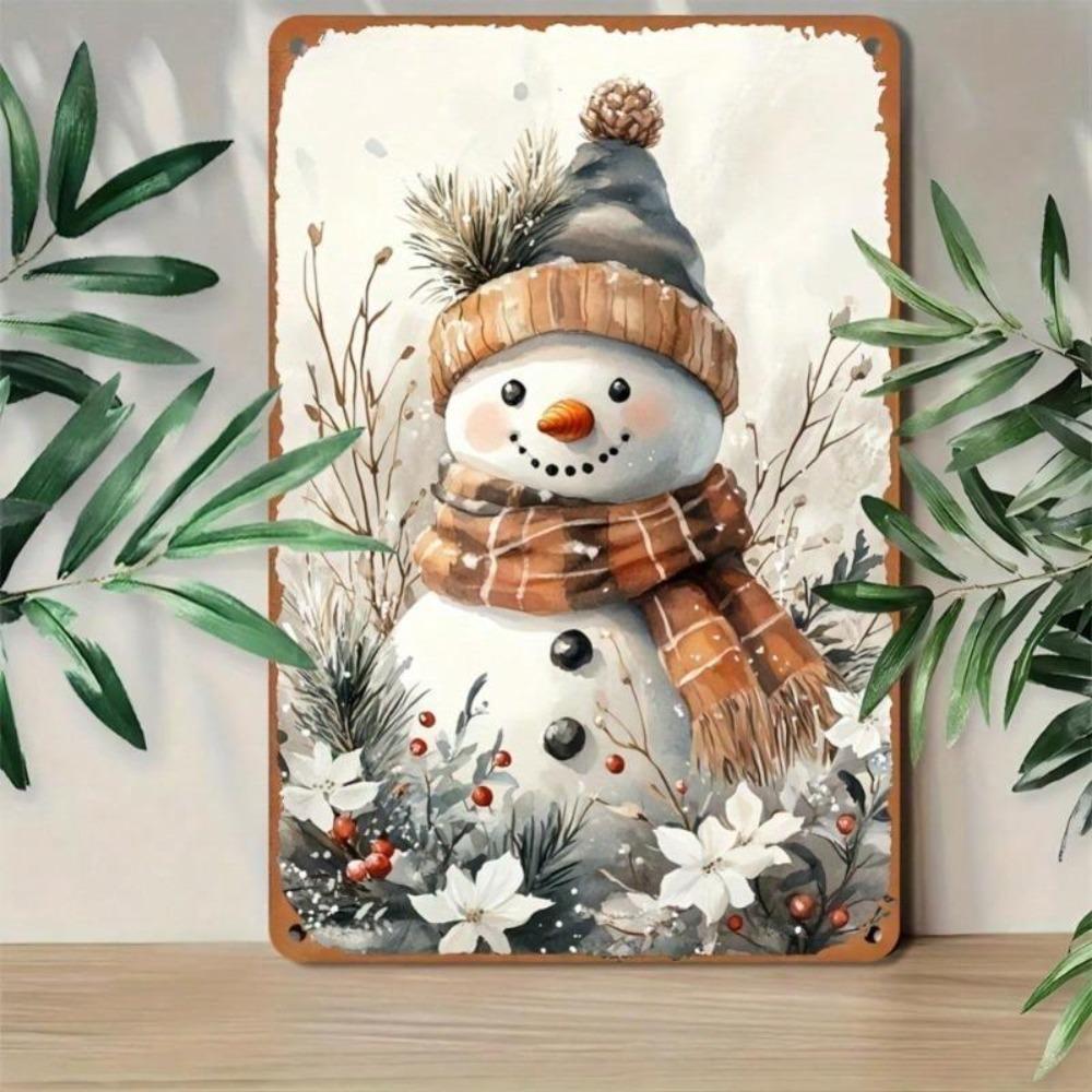 Vintage Tin Sign Christmas Snowman Retro Metal Plaque Wall Art Home Decor