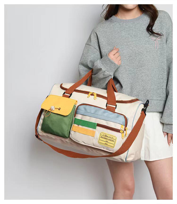 

Women s Large Capacity Multifunctional Colorblock Travel Bag – Handheld, Crossbody, & Single Shoulder Gym and Luggage Organizer
