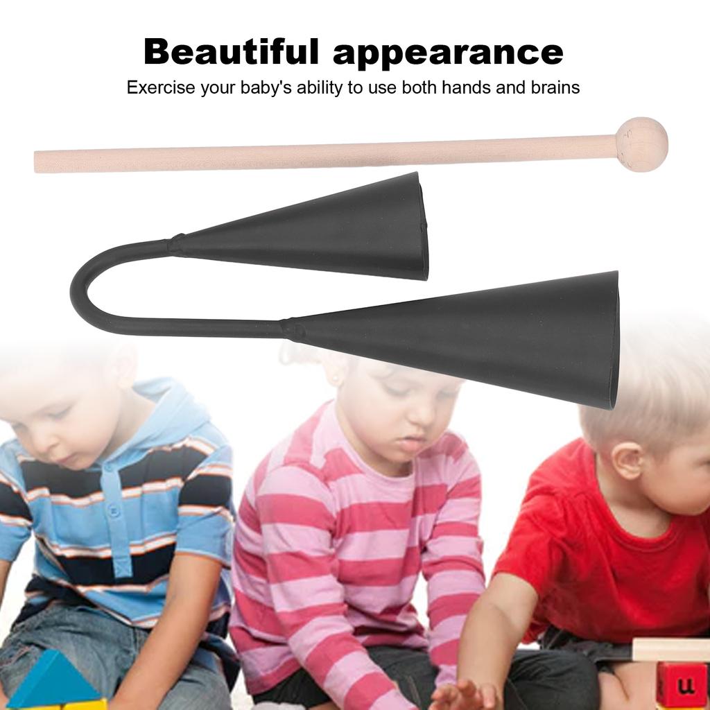 Two Tone Agogo Bell Black Metal Traditional Latin Agogo Percussion Instrument with Wooden Stick