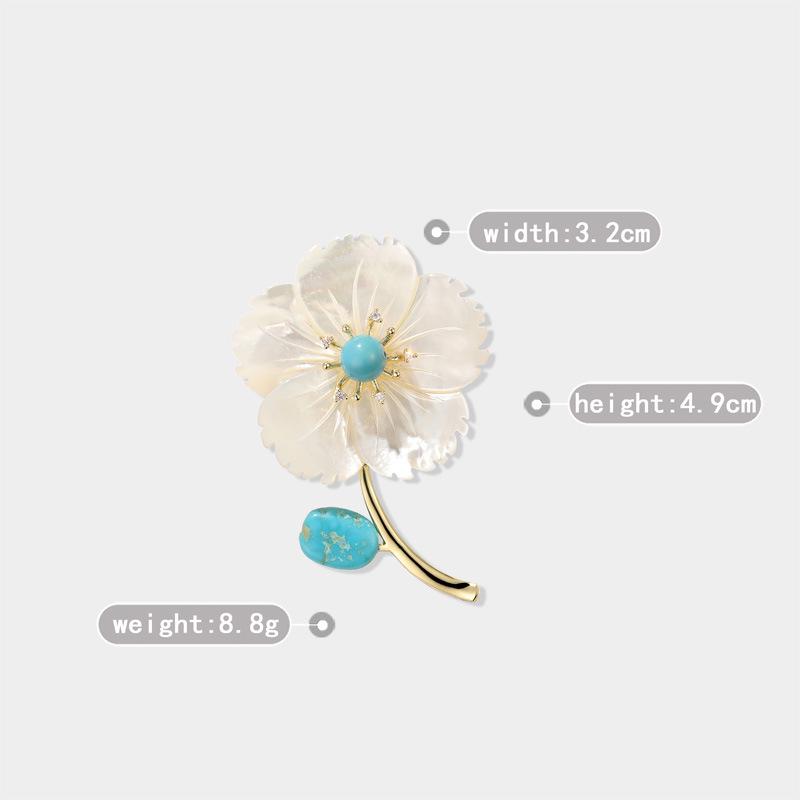 Xiliang Concubine Mother-of-Pearl & Blue Turquoise Peach Blossom Brooch – Elegant Coat Accessory Pin