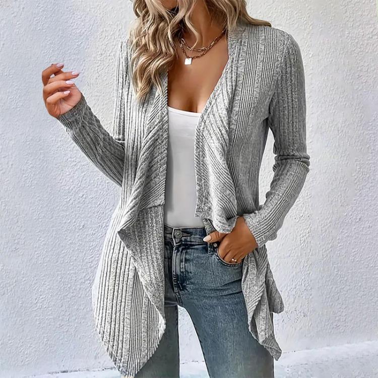Casual Long Sleeve Open Front Solid Knit Cardigan Women's Sweater Clothing