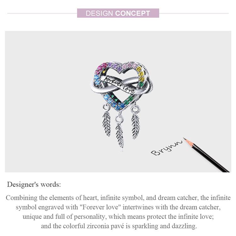 WOSTU Pave bunte Strasssteine Herzförmiger Traumfänger 925 Sterling Silber Charm Bead passend für Original Armband Armreif DIY Edlen Schmuck